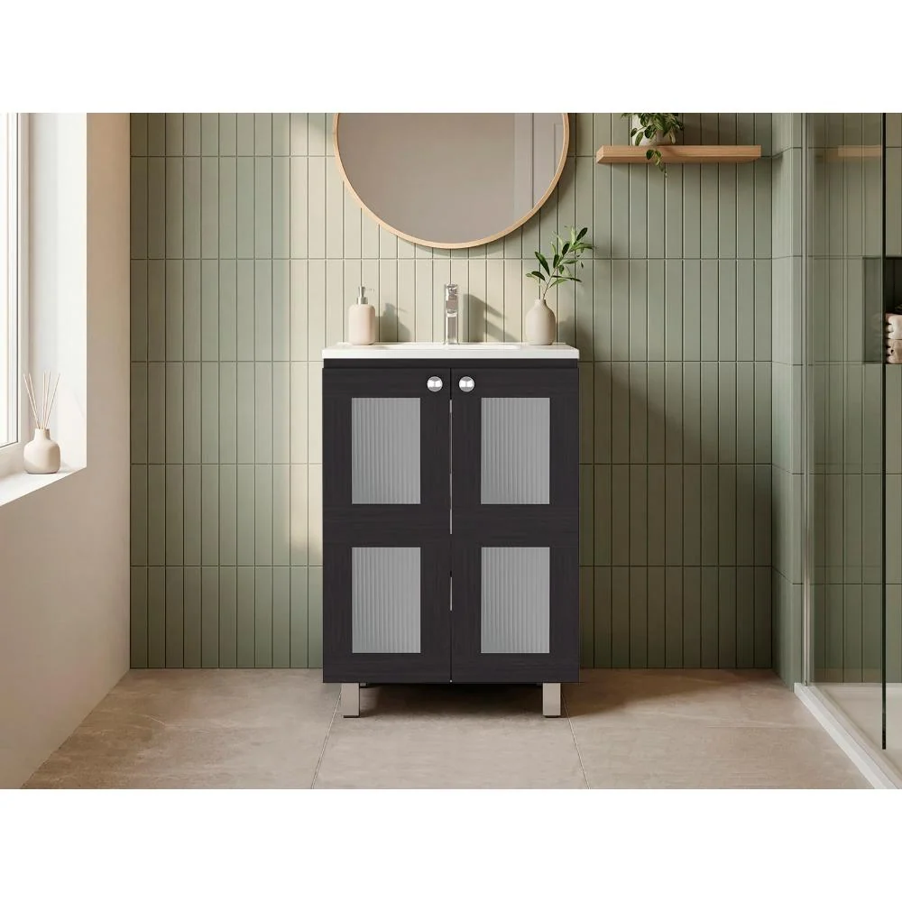 Mueble para Lavamanos Haysi, Wengue, dos puertas abatibles y entrepaño, incluye lavamanos ZF Virtual Muebles ZF