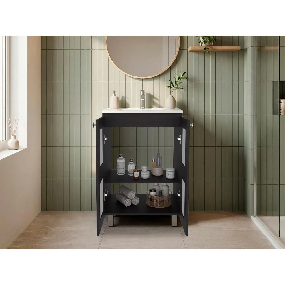 Mueble para Lavamanos Haysi, Wengue, dos puertas abatibles y entrepaño, incluye lavamanos ZF Virtual Muebles ZF