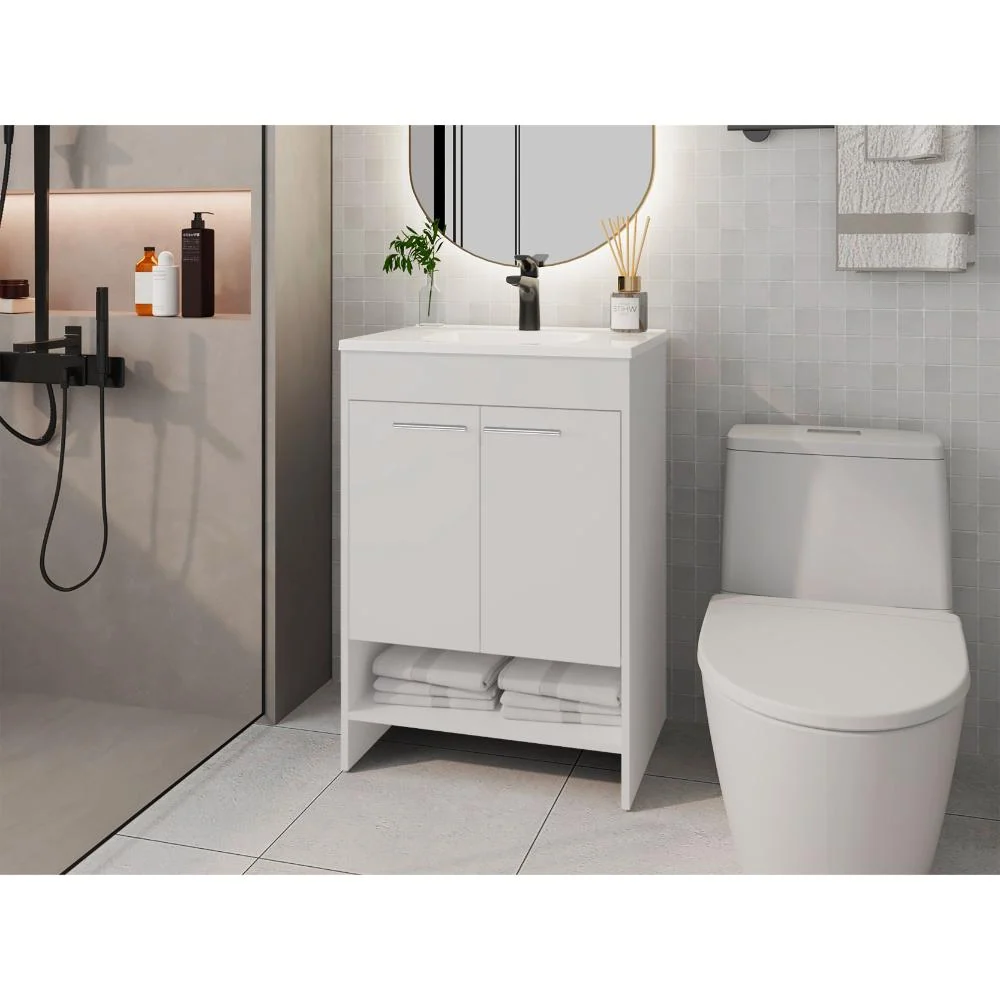 Mueble Para Lavamanos Lorenzo, Blanco Duqueza, Incluye Lavamanos Praia 60 ZF Virtual Muebles ZF