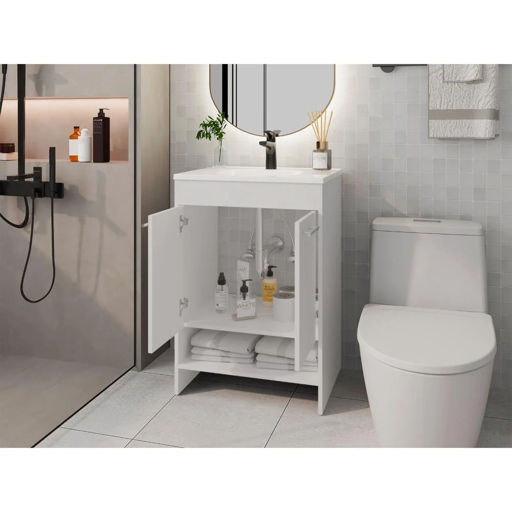 Mueble Para Lavamanos Lorenzo, Blanco Duqueza, Incluye Lavamanos Praia 60 ZF Virtual Muebles ZF