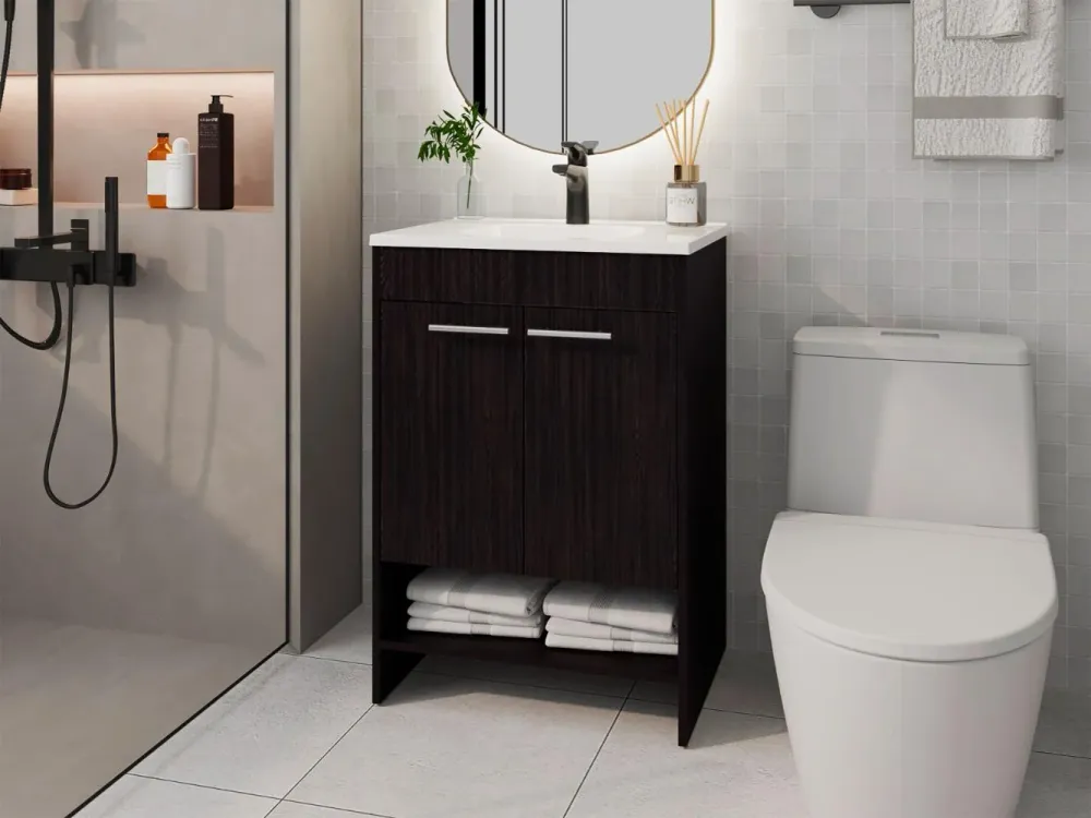 Mueble Para Lavamanos Lorenzo, Wengue, Incluye Lavamanos Praia 60 ZF Virtual Muebles ZF