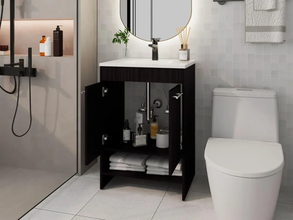 Mueble Para Lavamanos Lorenzo, Wengue, Incluye Lavamanos Praia 60 ZF Virtual Muebles ZF