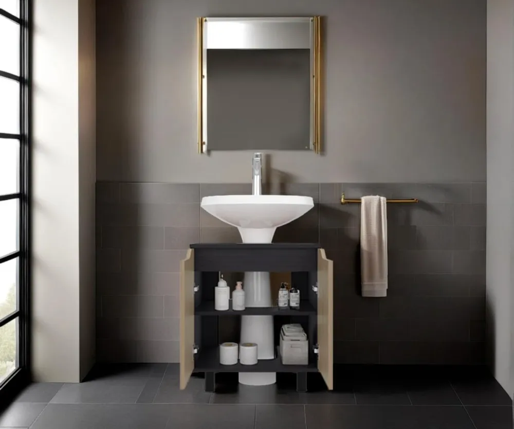 Mueble Para Lavamanos Marlo, Kronos Wengue y Kronos Fresno, No incluye Lavamanos Virtual Muebles ZF