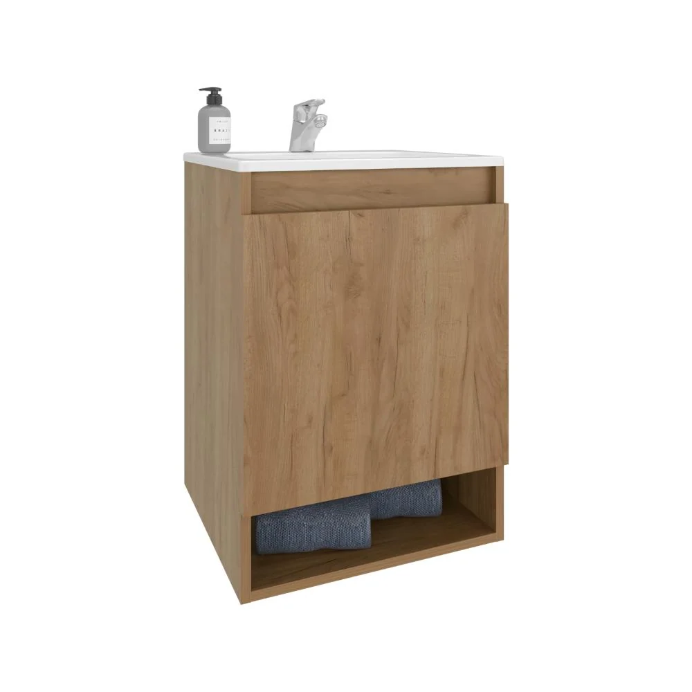 Mueble para Lavamanos Nissi, Fresno Europeo, Incluye Lavamanos Praia 45x45 ZF Virtual Muebles ZF
