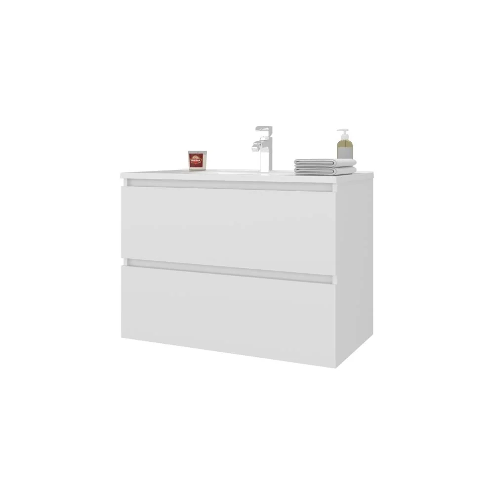 Mueble Para Lavamanos Opalo, Blanco Duqueza, Incluye Lavamanos Praia 80 ZF Virtual Muebles ZF