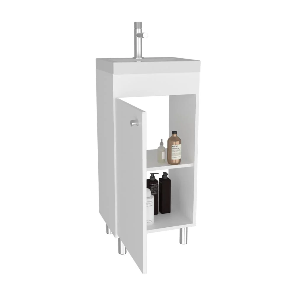 Mueble para Lavamanos Rivera, Blanco, con patas en acero y con gran espació para colocar objetos ZF Virtual Muebles ZF
