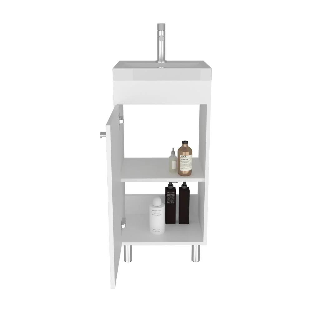 Mueble para Lavamanos Rivera, Blanco, con patas en acero y con gran espació para colocar objetos ZF Virtual Muebles ZF