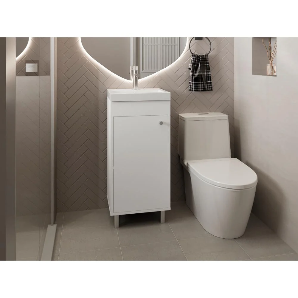 Mueble para Lavamanos Rivera, Blanco, con patas en acero y con gran espació para colocar objetos ZF Virtual Muebles ZF