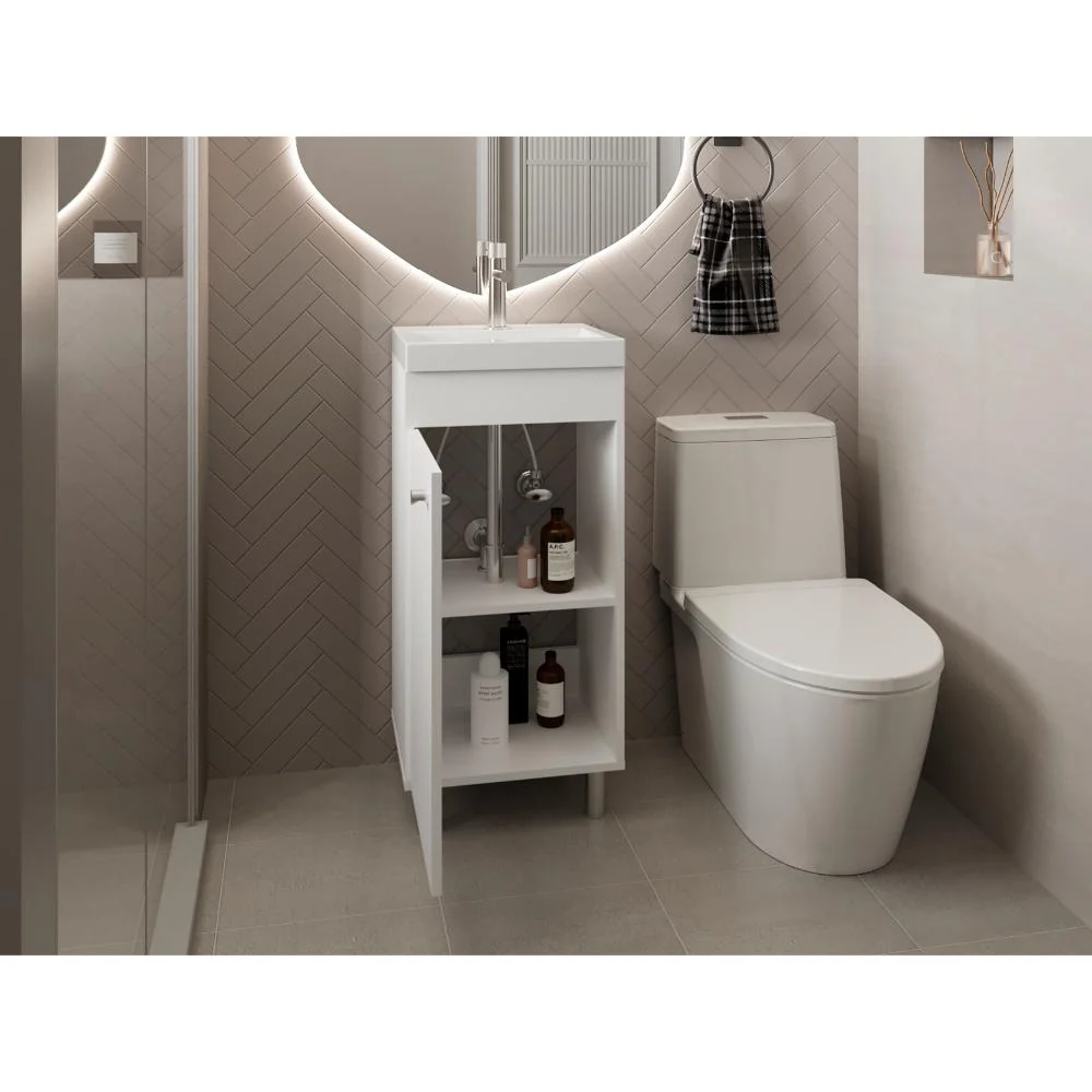 Mueble para Lavamanos Rivera, Blanco, con patas en acero y con gran espació para colocar objetos ZF Virtual Muebles ZF