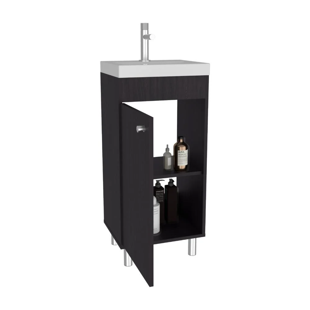 Mueble para Lavamanos Rivera, Wengue, con patas en acero y con gran espació para colocar objetos ZF Virtual Muebles ZF