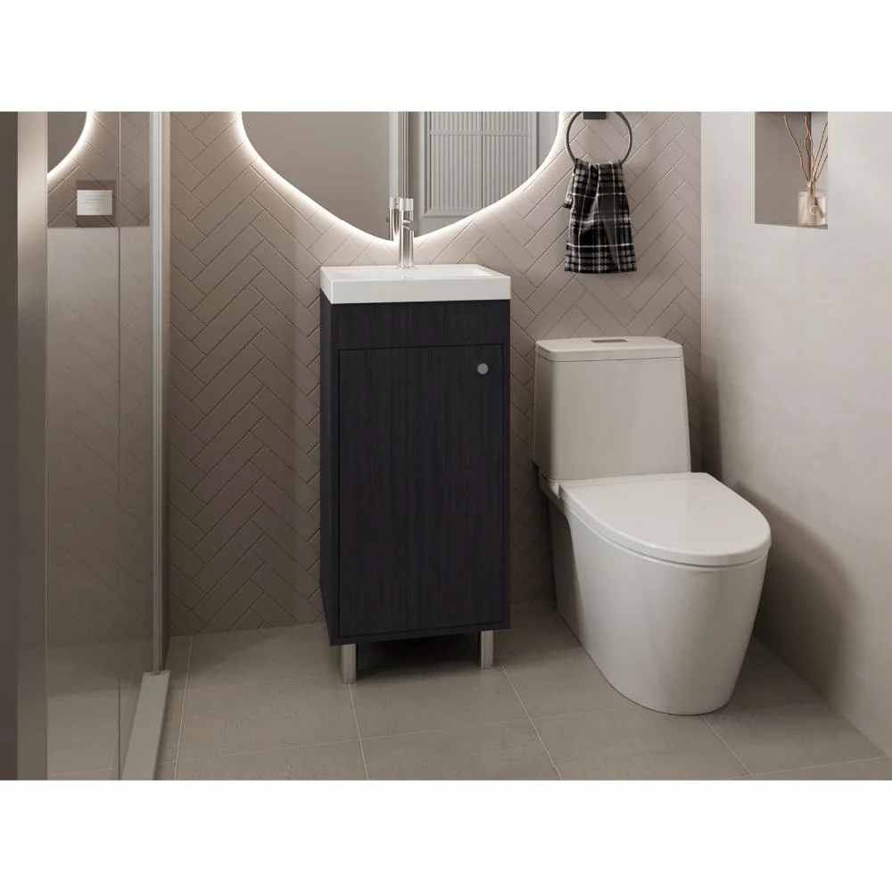 Mueble para Lavamanos Rivera, Wengue, con patas en acero y con gran espació para colocar objetos ZF Virtual Muebles ZF