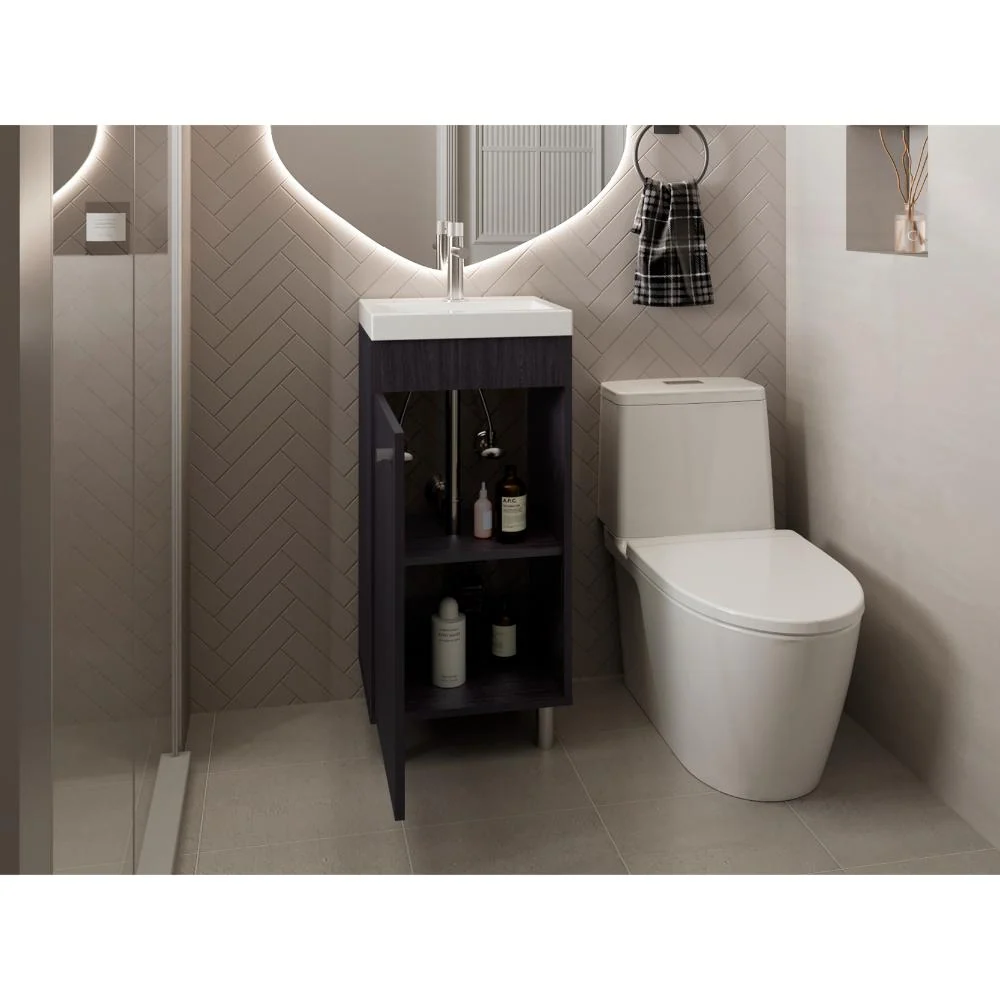 Mueble para Lavamanos Rivera, Wengue, con patas en acero y con gran espació para colocar objetos ZF Virtual Muebles ZF