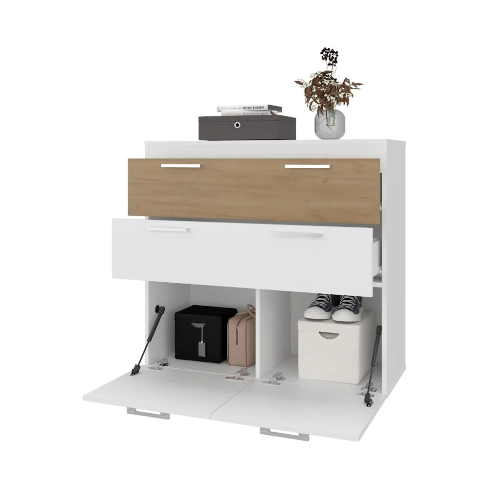 Organizador Belton, Blanco, Con dos cajones y dos puertas abatibles con amplio espacio de almacenamiento ZF Virtual Mueble...