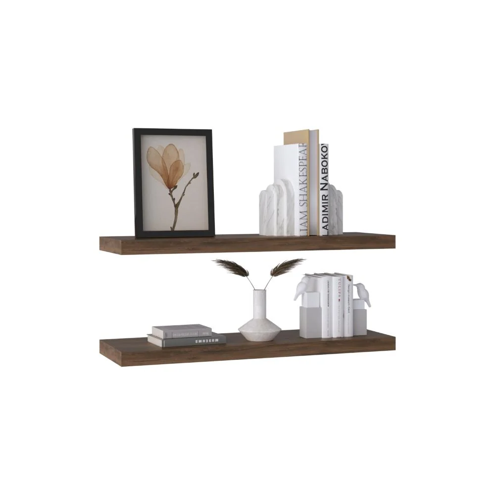 Repisa Flotante Maca X2, Nogal, con espacio para ubicar objetos ZF Virtual Muebles ZF