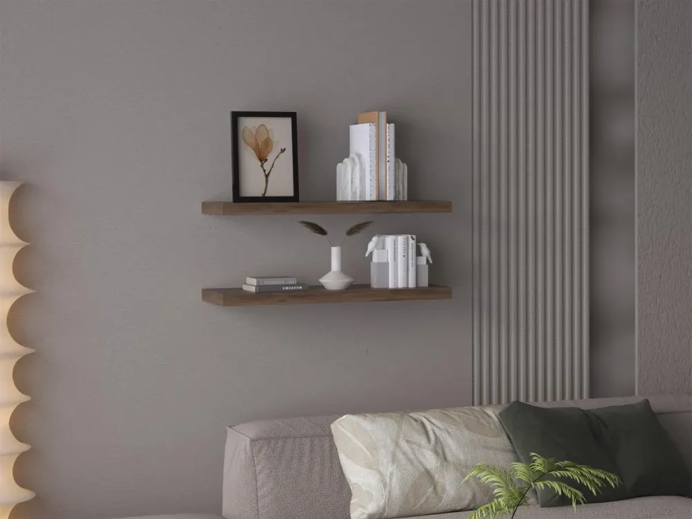 Repisa Flotante Maca X2, Nogal, con espacio para ubicar objetos ZF Virtual Muebles ZF