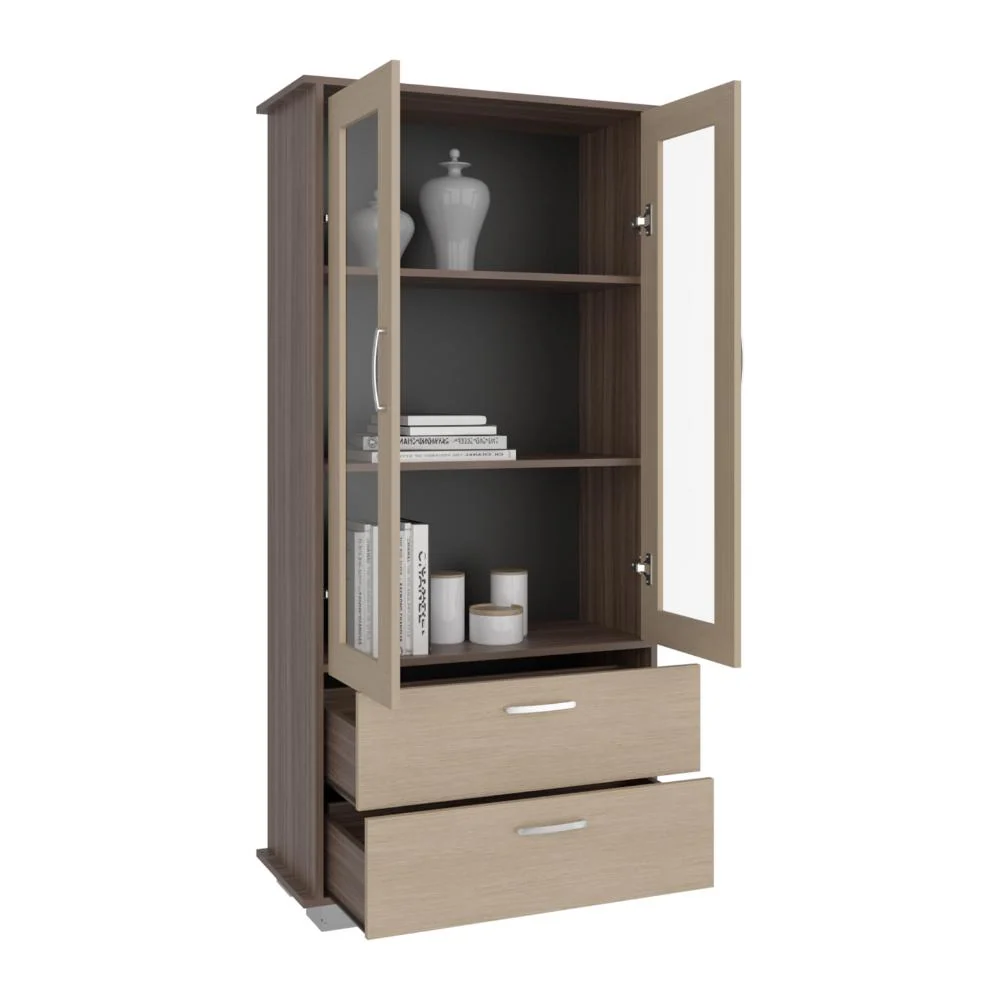Vitrina Clasic, Avellana y Cartagena, con Dos Cajones ZF Virtual Muebles ZF