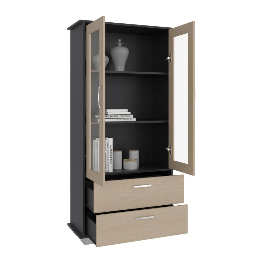 Vitrina Clasic, Wengue y Cartagena, con Dos Cajones ZF Virtual Muebles ZF