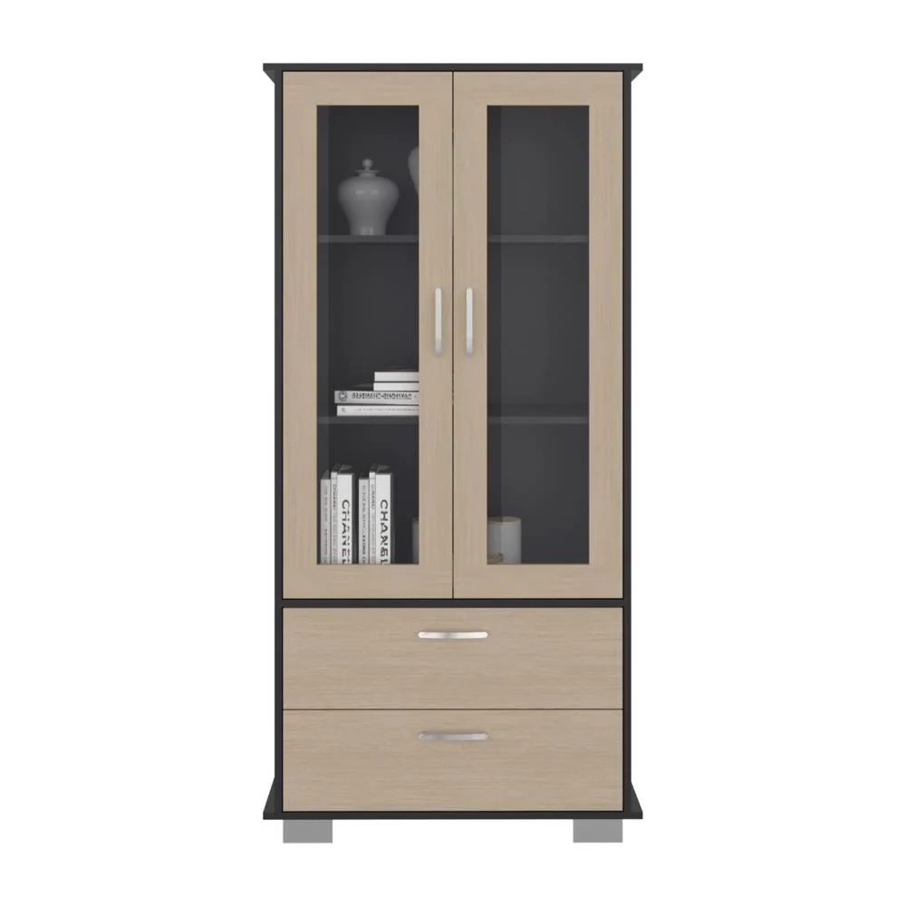 Vitrina Clasic, Wengue y Cartagena, con Dos Cajones ZF Virtual Muebles ZF