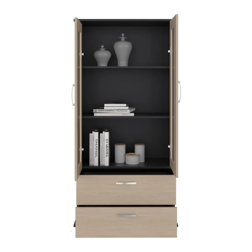 Vitrina Clasic, Wengue y Cartagena, con Dos Cajones ZF Virtual Muebles ZF