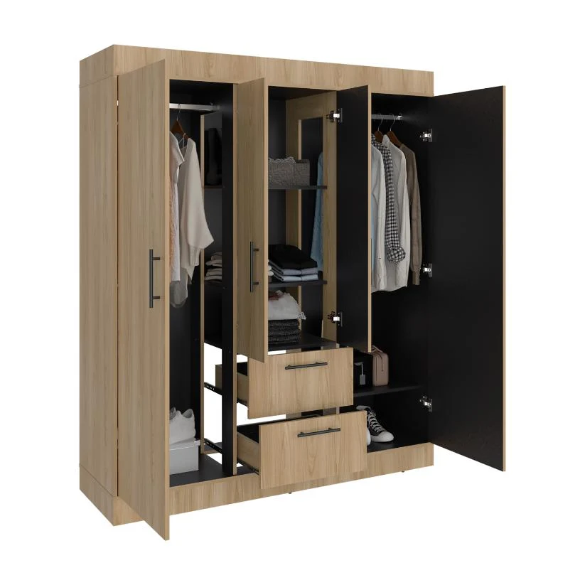 Closet Aura II, Fresno Europeo y Wengue, con 4 puertas y dos cajones VM Hogar