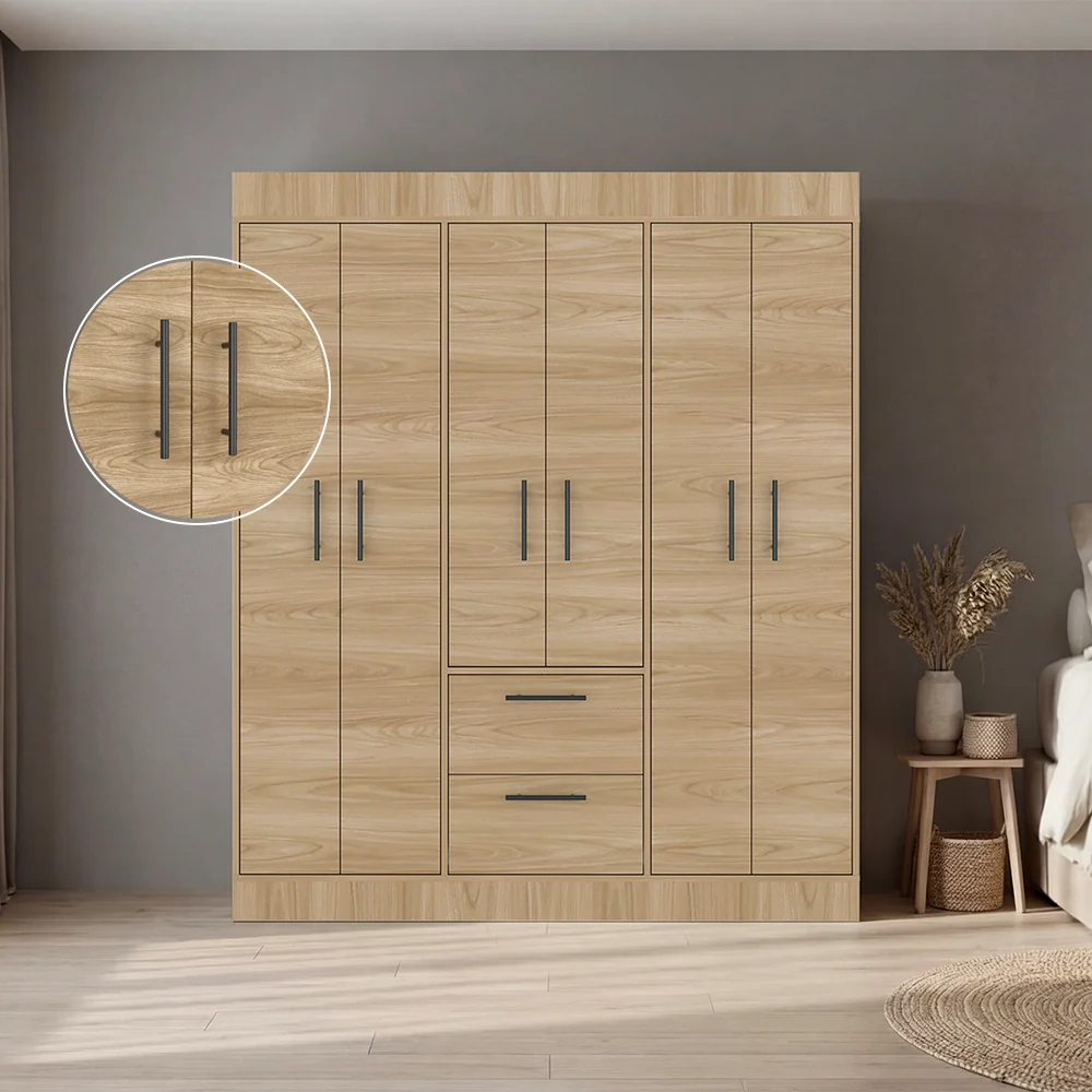 Closet Aura, Fresno Europeo y Wengue, con 6 puertas y 2 cajones VM Hogar