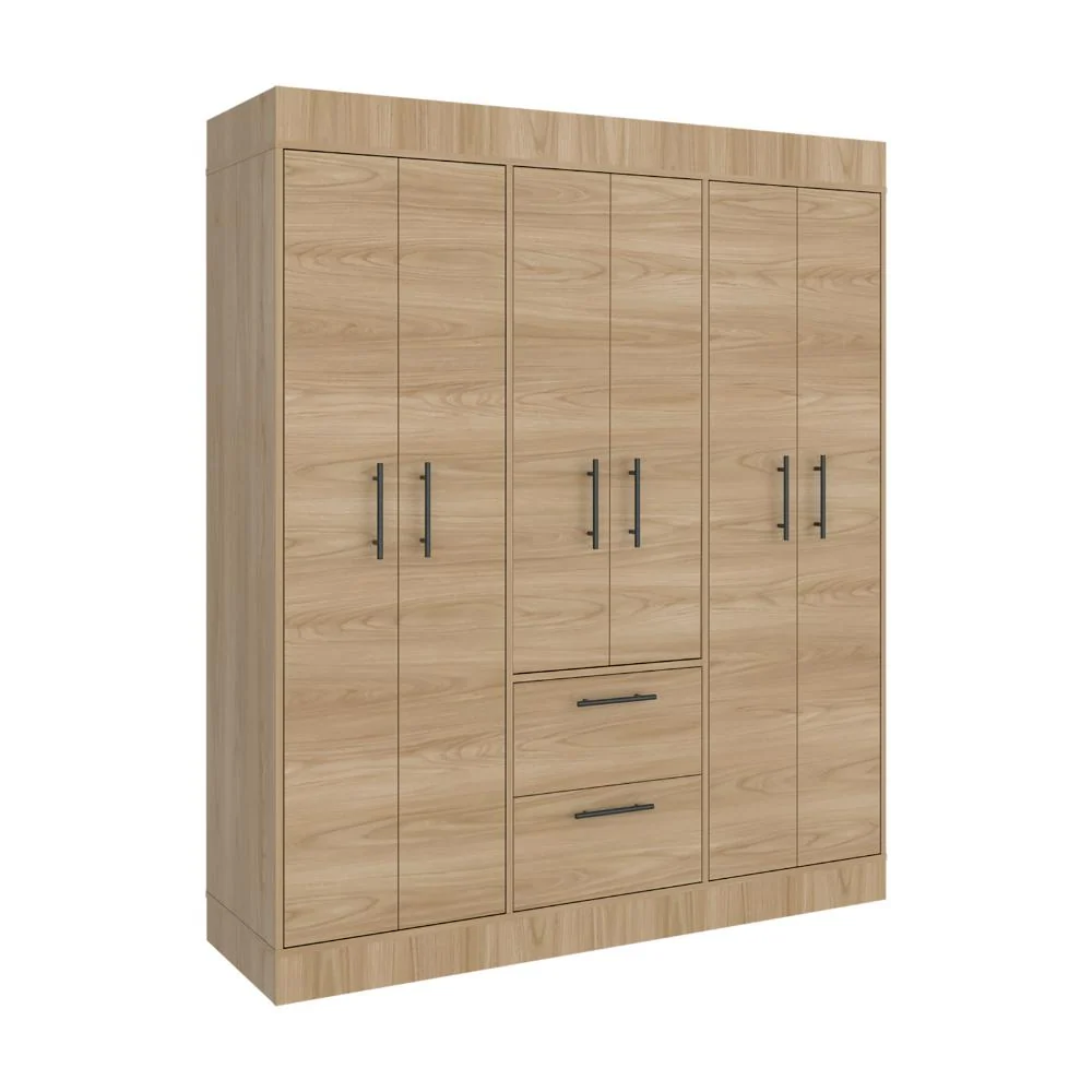 Closet Aura, Fresno Europeo y Wengue, con 6 puertas y 2 cajones VM Hogar