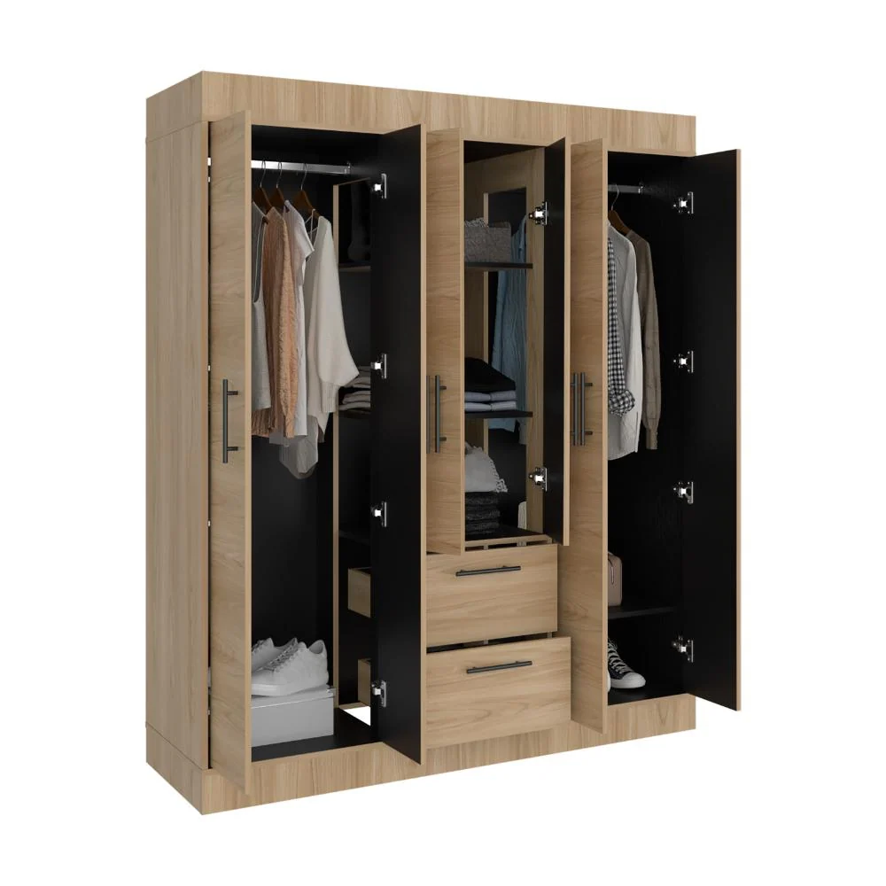 Closet Aura, Fresno Europeo y Wengue, con 6 puertas y 2 cajones VM Hogar