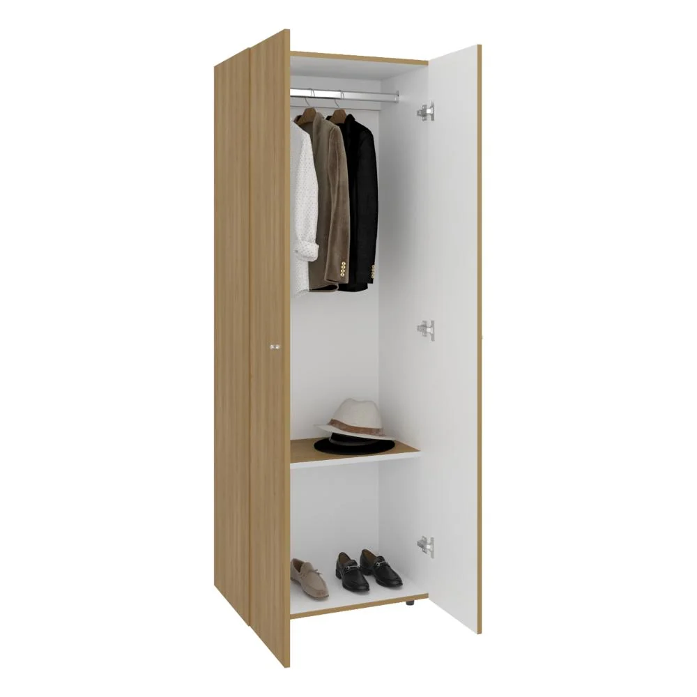 Closet Beico, Fresno Europeo y Blanco Duqueza, Con Dos Puertas Abatibles y Un TuboCromado VM Hogar