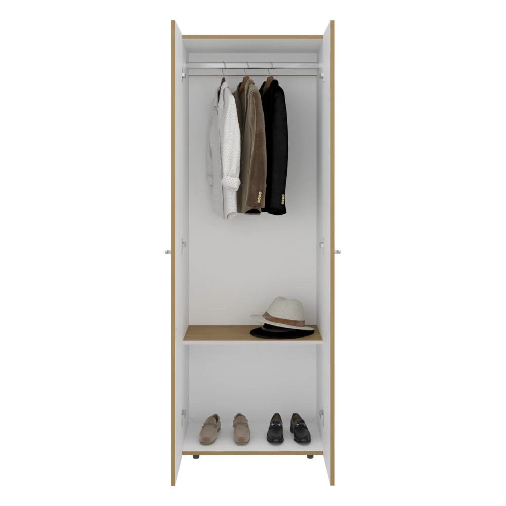 Closet Beico, Fresno Europeo y Blanco Duqueza, Con Dos Puertas Abatibles y Un TuboCromado VM Hogar
