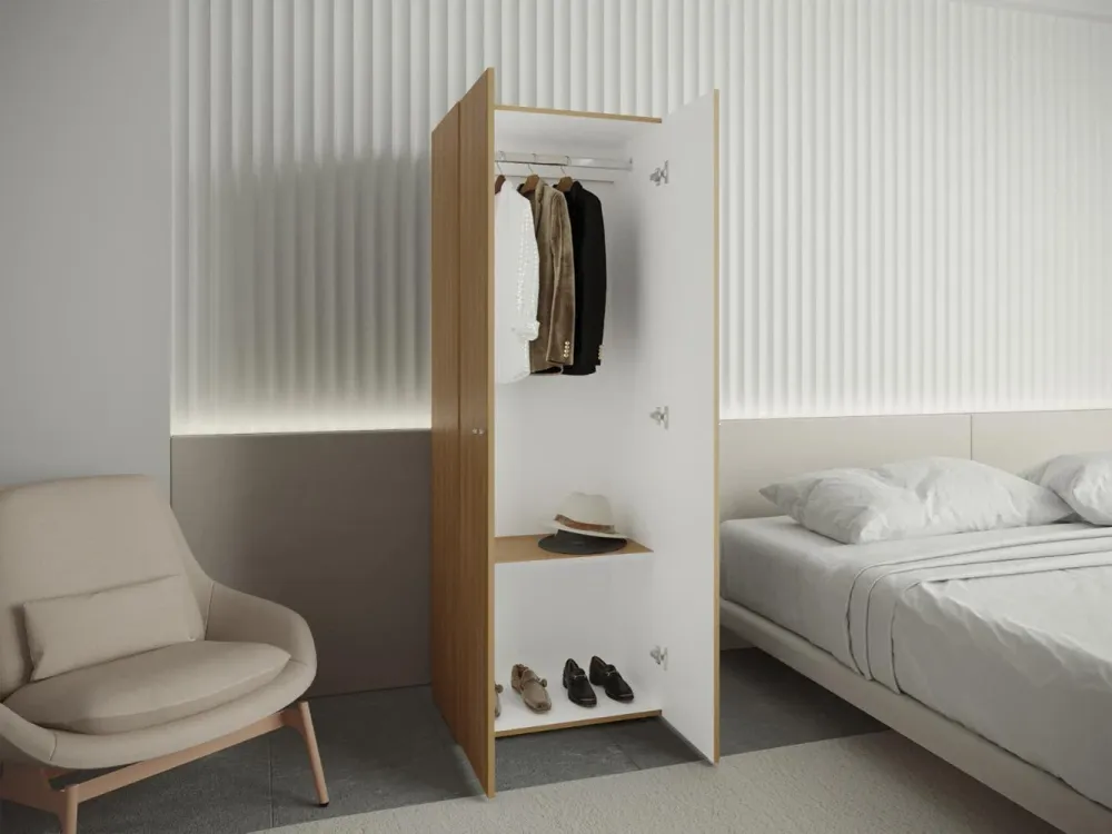 Closet Beico, Fresno Europeo y Blanco Duqueza, Con Dos Puertas Abatibles y Un TuboCromado VM Hogar