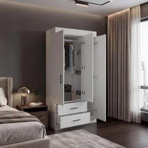Closet Houston, Blanco Duqueza, Con Cuatro Puertas Batientes y Dos Cajones Con Amplio Espacio De Almacenamiento VM Hogar