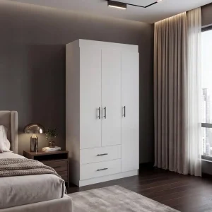 Closet Houston, Blanco Duqueza, Con Cuatro Puertas Batientes y Dos Cajones Con Amplio Espacio De Almacenamiento VM Hogar