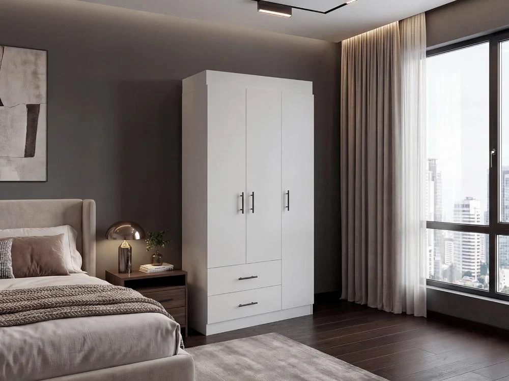 Closet Houston, Blanco Duqueza, Con Cuatro Puertas Batientes y Dos Cajones Con Amplio Espacio De Almacenamiento VM Hogar