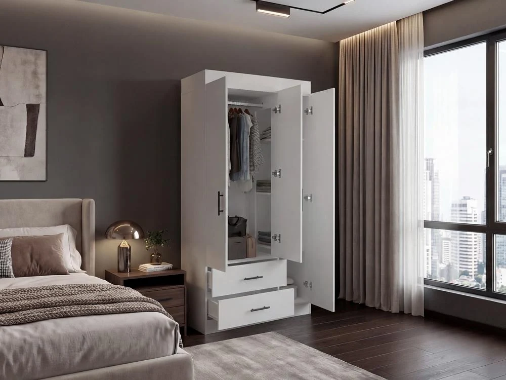Closet Houston, Blanco Duqueza, Con Cuatro Puertas Batientes y Dos Cajones Con Amplio Espacio De Almacenamiento VM Hogar