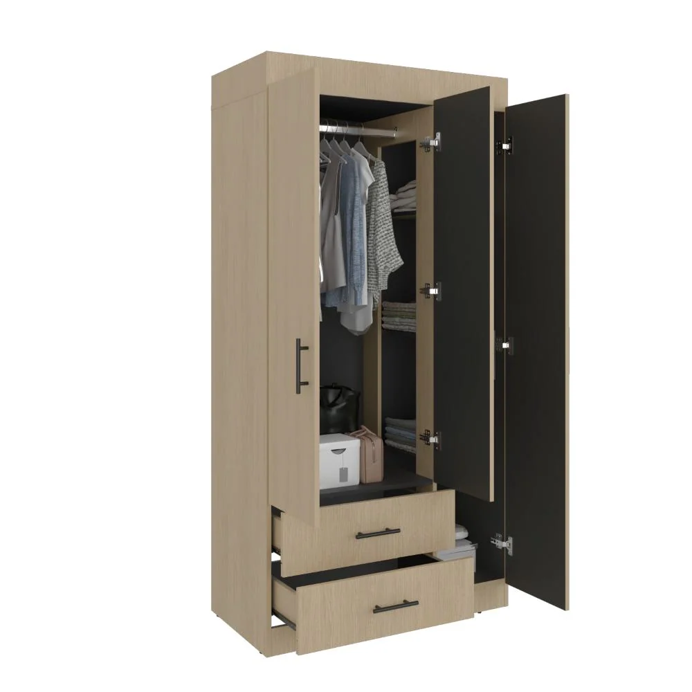 Closet Houston , Cartagena y Wengue , Con tres puertas batientes y dos cajones con amplio espacio de almacenamiento VM Hogar