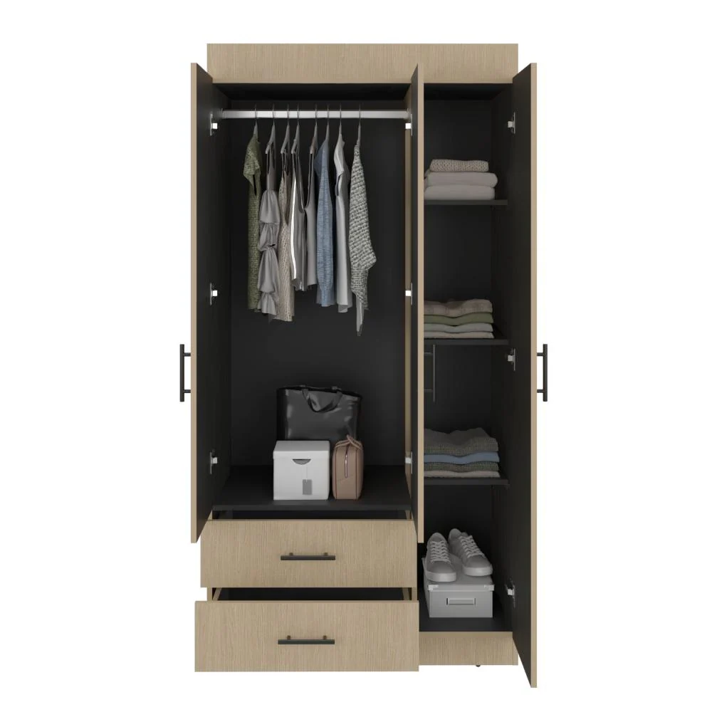 Closet Houston , Cartagena y Wengue , Con tres puertas batientes y dos cajones con amplio espacio de almacenamiento VM Hogar