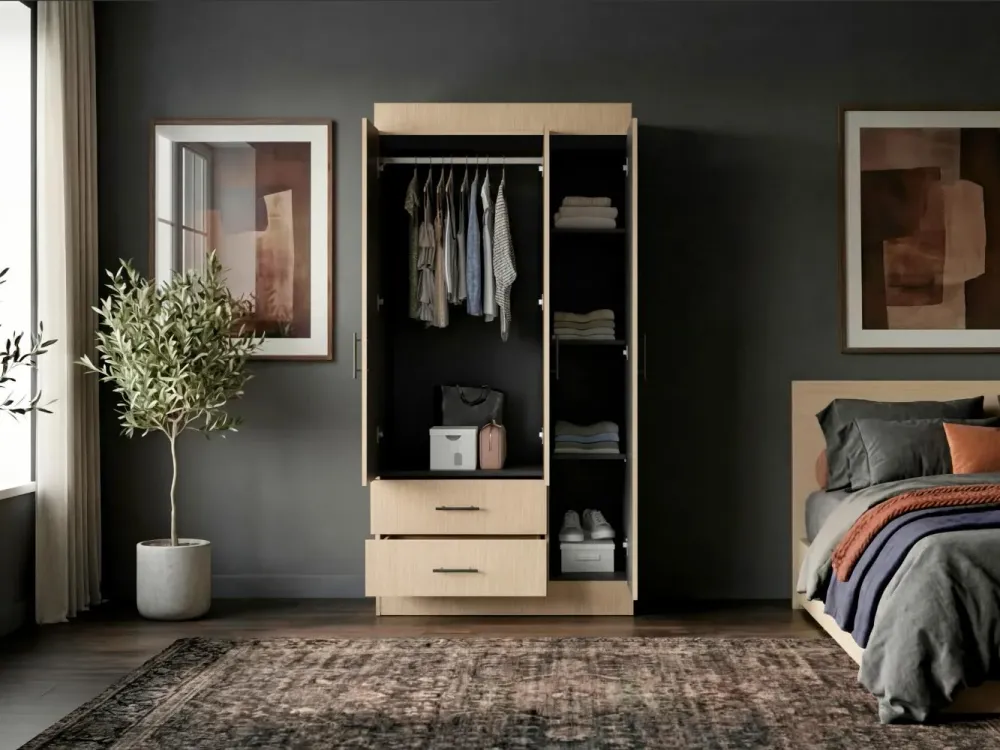 Closet Houston , Cartagena y Wengue , Con tres puertas batientes y dos cajones con amplio espacio de almacenamiento VM Hogar