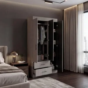 Closet Houston, Positano y Wengue, Con Cuatro Puertas Batientes y Dos Cajones Con Amplio Espacio De Almacenamiento VM Hogar
