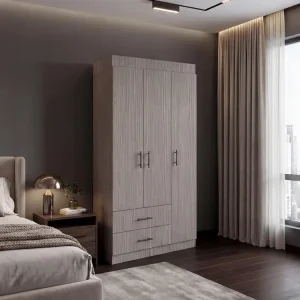 Closet Houston, Positano y Wengue, Con Cuatro Puertas Batientes y Dos Cajones Con Amplio Espacio De Almacenamiento VM Hogar