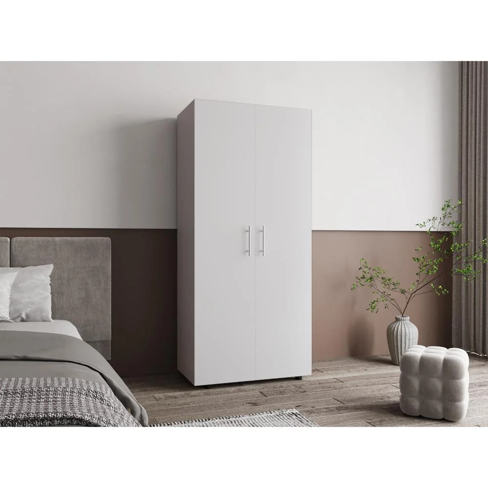 Closet Tera, Blanco Duqueza, Dos Puertas Abatibles y Dos Tubos Cromados VM Hogar