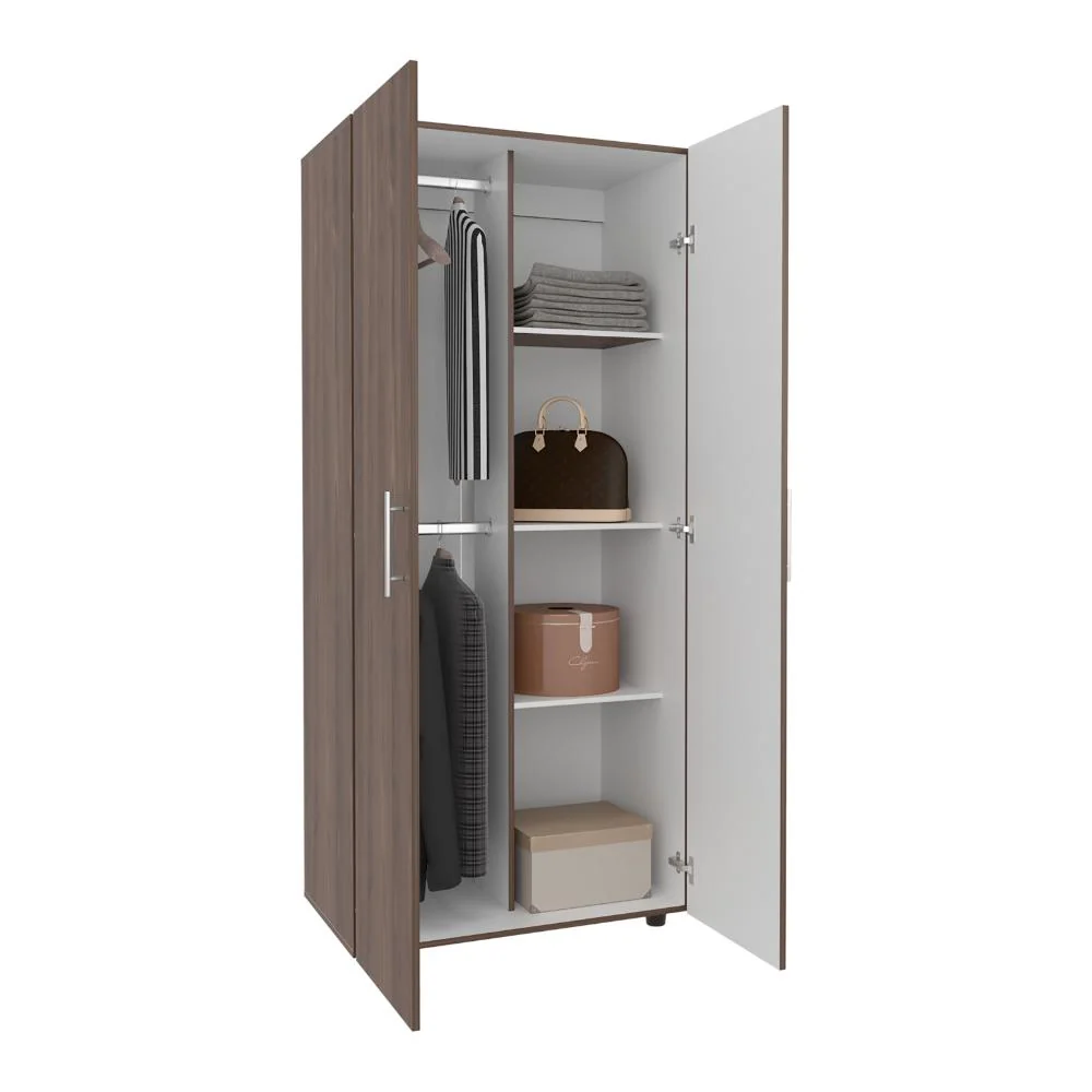 Closet Tera, Chocolate y Blanco Duqueza, Dos Puertas Abatibles y Dos Tubos Cromados VM Hogar