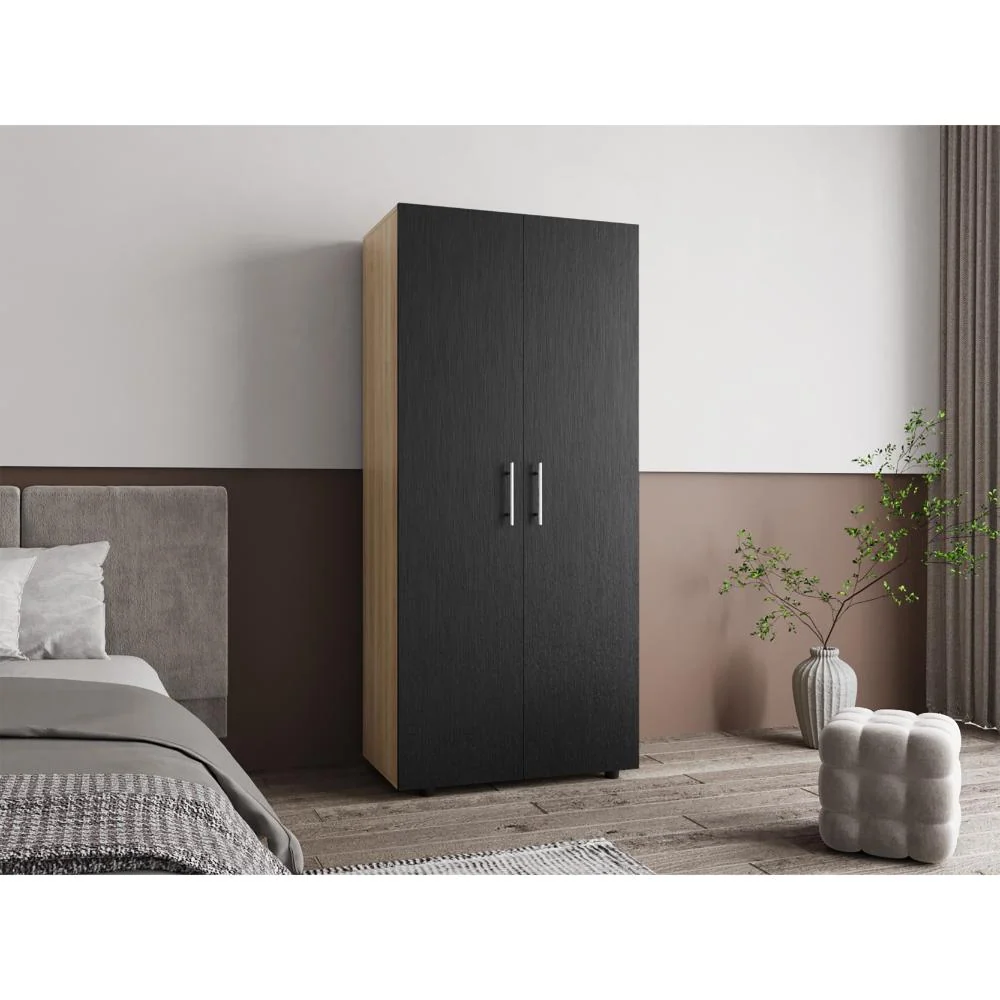Closet Tera, Fresno Europeo y Wengue, Dos Puertas Abatibles y Dos Tubos Cromados VM Hogar