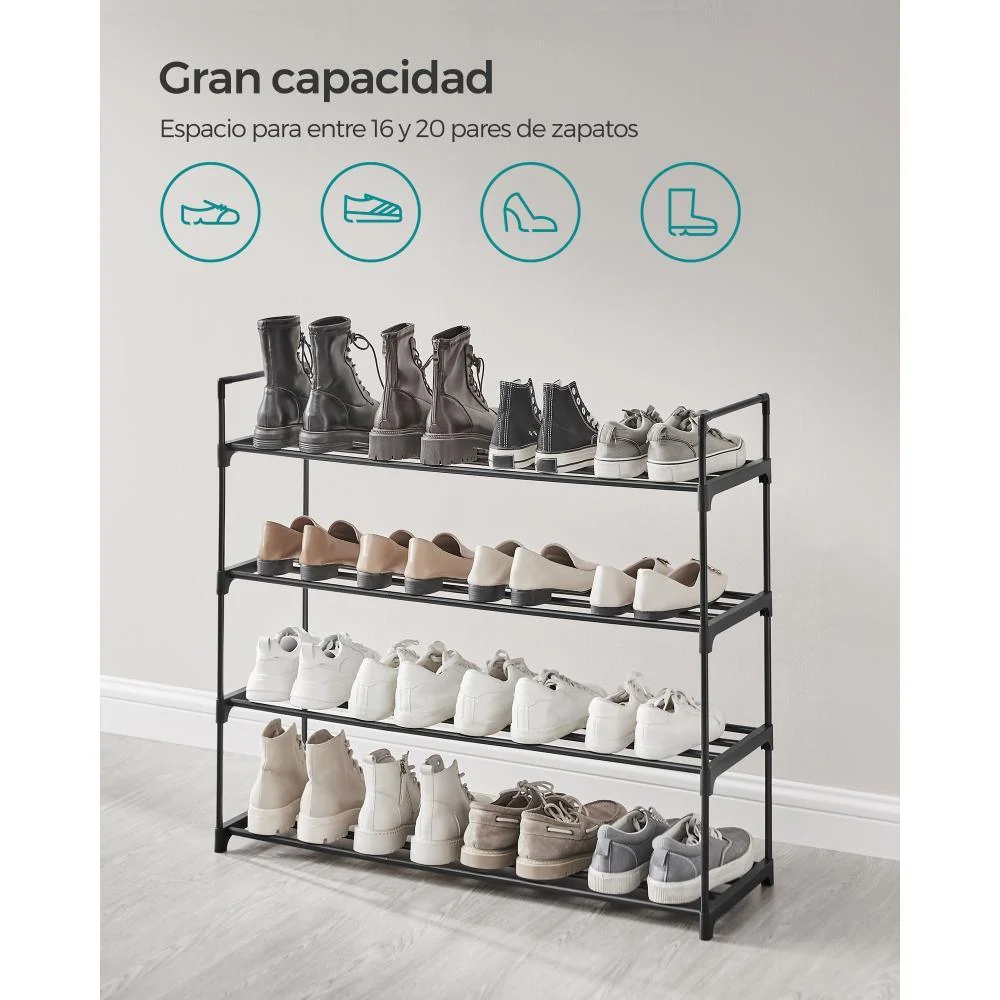Zapatero Songmics 4 Niveles, Negro, para 24 pares de Zapatos VM Hogar