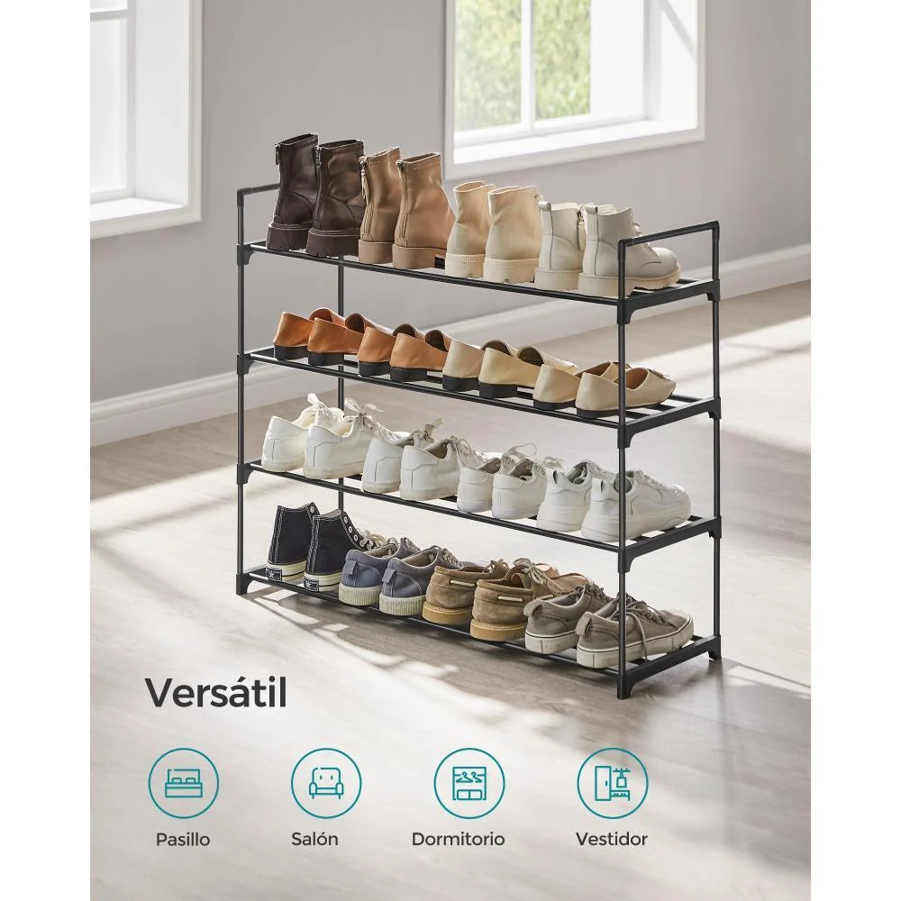 Zapatero Songmics 4 Niveles, Negro, para 24 pares de Zapatos VM Hogar