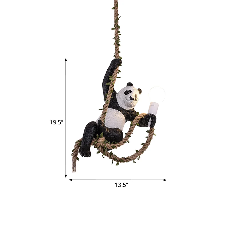 Lámpara colgante Panda, kit de lámpara colgante de resina creativa con 1 bombilla y varilla de cuerda en blanco y negro He...