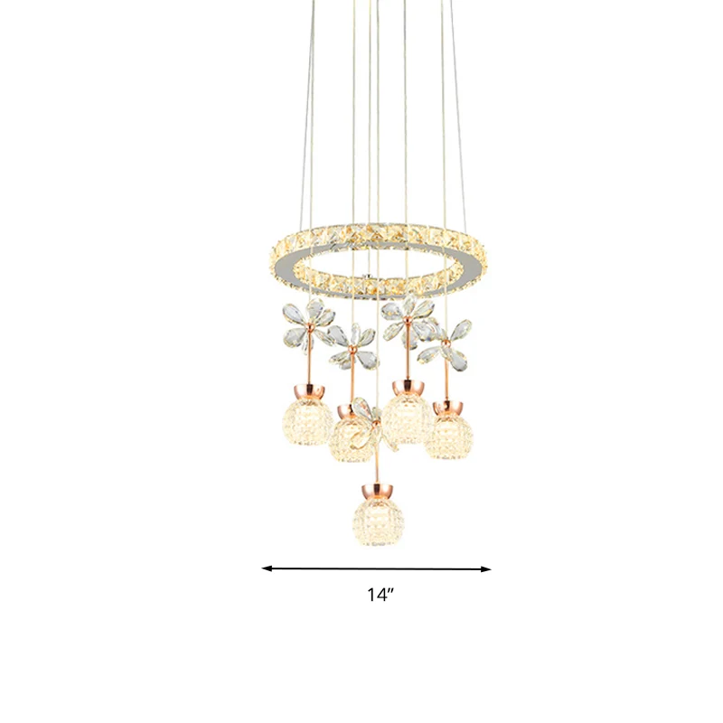 Plástico Moderne 1/3/5 Heads Kroonluchter Hanglamp Chroom Cirkel/Gear Hanglamp Kit met Kuiltjes Kristallen Schaduw