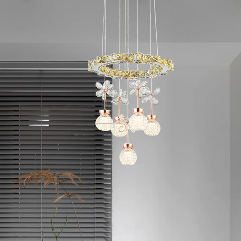 Plástico Moderne 1/3/5 Heads Kroonluchter Hanglamp Chroom Cirkel/Gear Hanglamp Kit met Kuiltjes Kristallen Schaduw