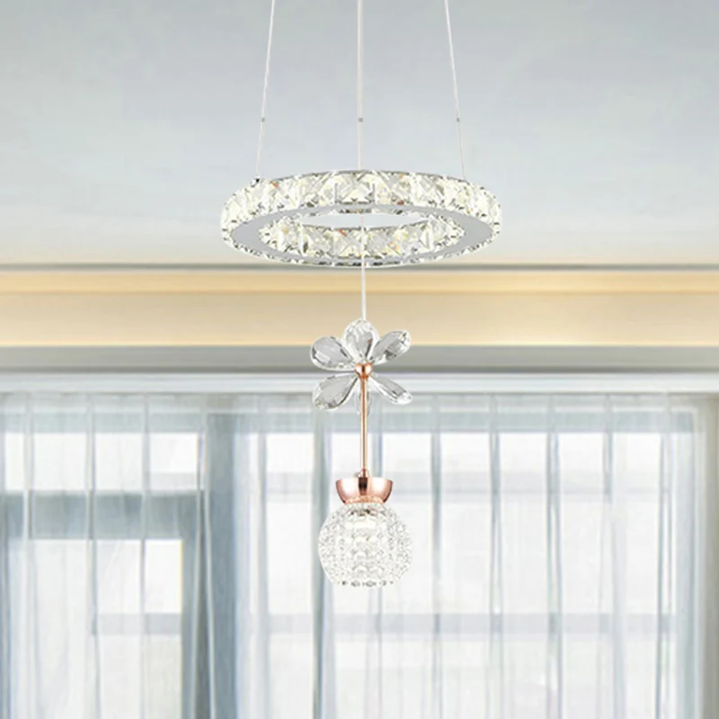 Plástico Moderne 1/3/5 Heads Kroonluchter Hanglamp Chroom Cirkel/Gear Hanglamp Kit met Kuiltjes Kristallen Schaduw