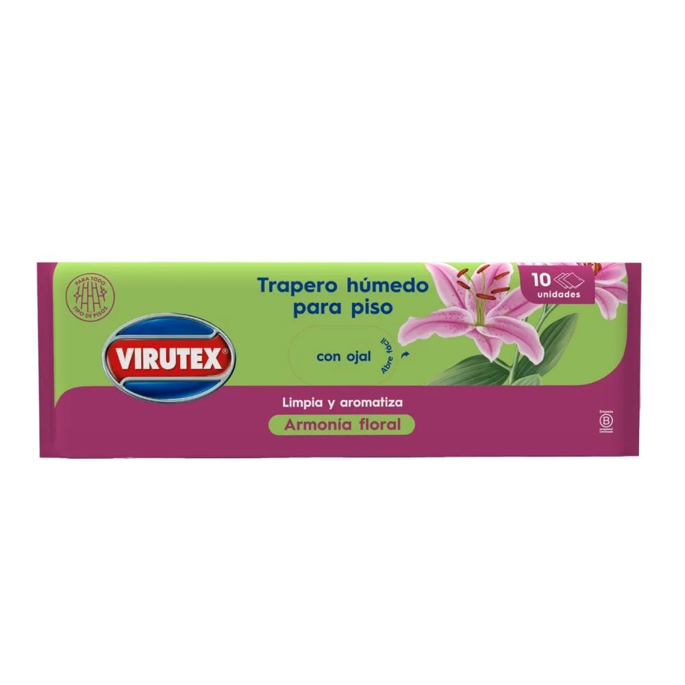 Trapero Húmedo Piso Multiuso Armoní Floral 10 Un en Botella Recargable