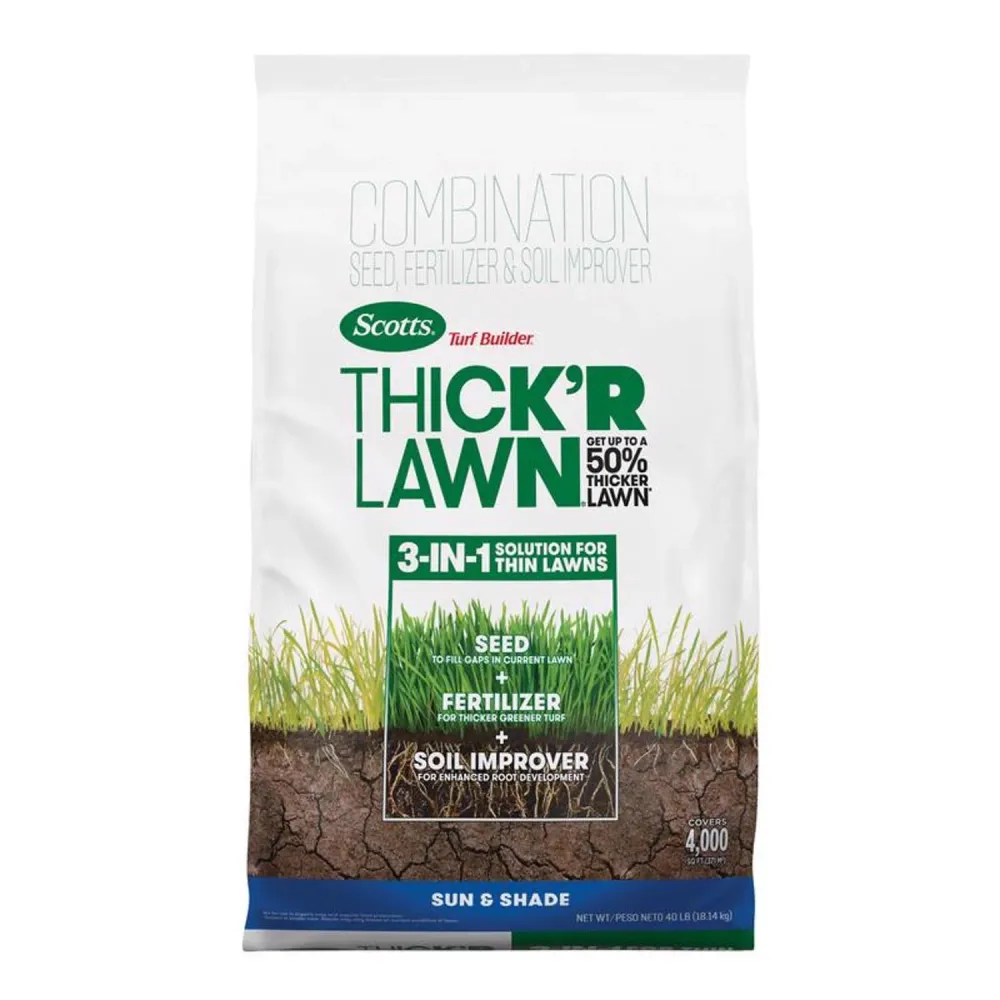 Fertilizante multiuso para césped Scotts Turf Builder ThickR Lawn para sol y sombra, 4000 pies cuadrados